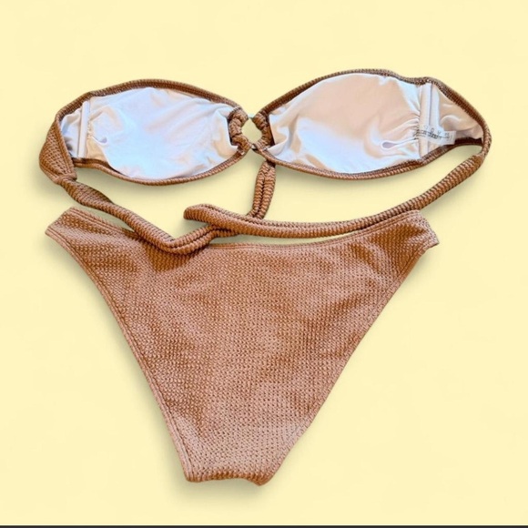 Zaful Textured Tan Ribbed Bikini Set - Picture 2 of 4